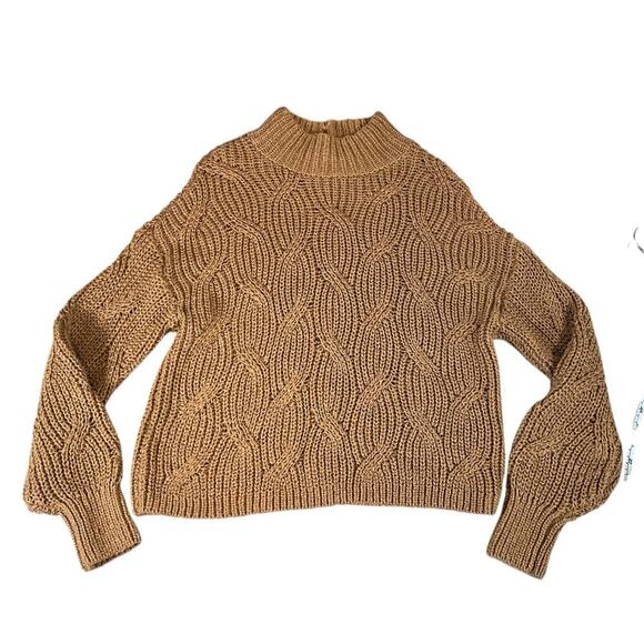 American Eagle Womens Mock Neck Cable Knit Long Sleeve Sweater NWT Tan Medium - Picture 11 of 11